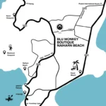 Map showing Phuket International Airport, Nai Harn Beach, Rawai and Blu Monkey Boutique Naiharn Beach Phuket